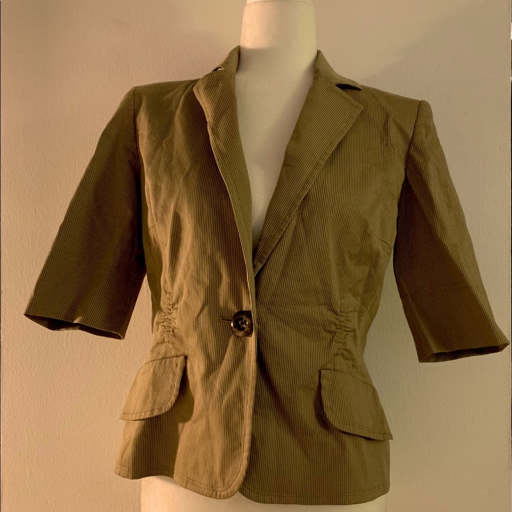 Nine West Pinstripe Pantsuit. Camel & Chocolate
